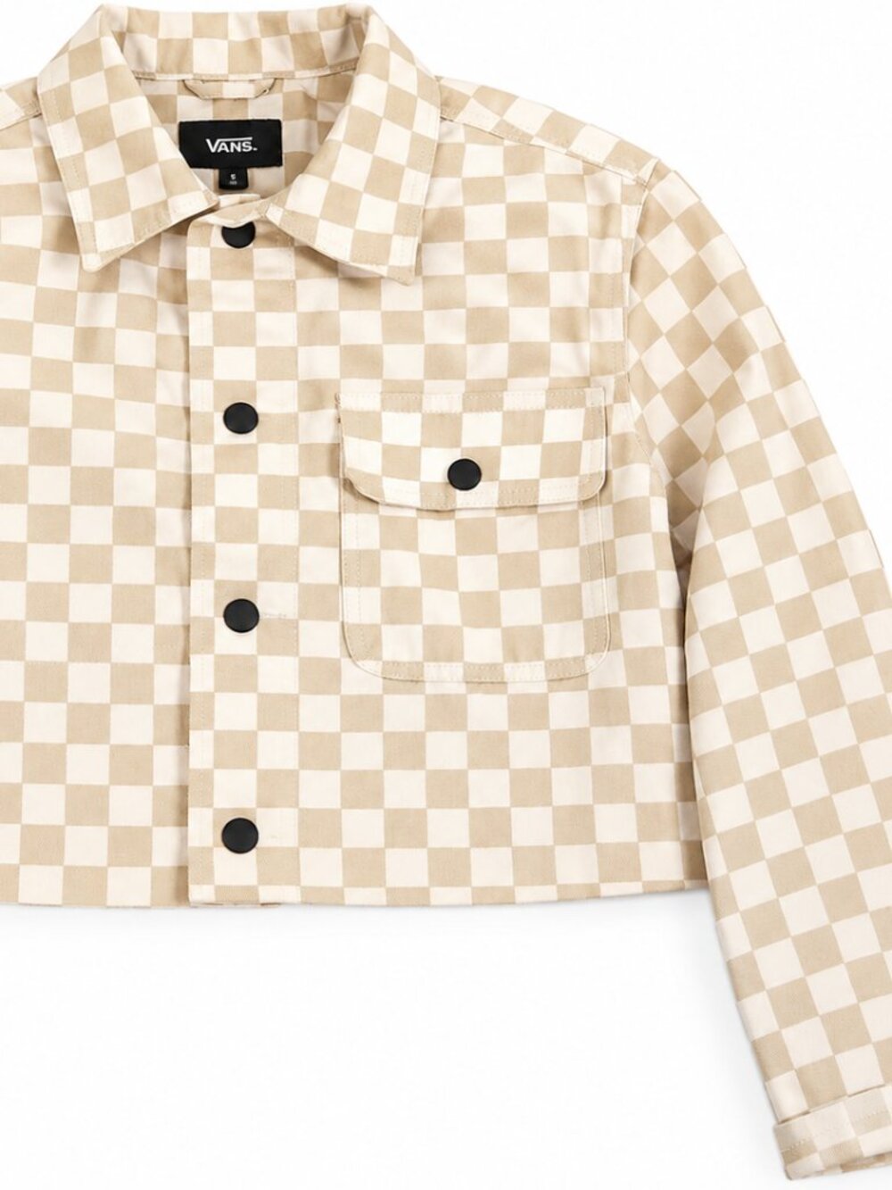 Van's Jacket | Beige Checkerboard Cropped Jacket | Size S